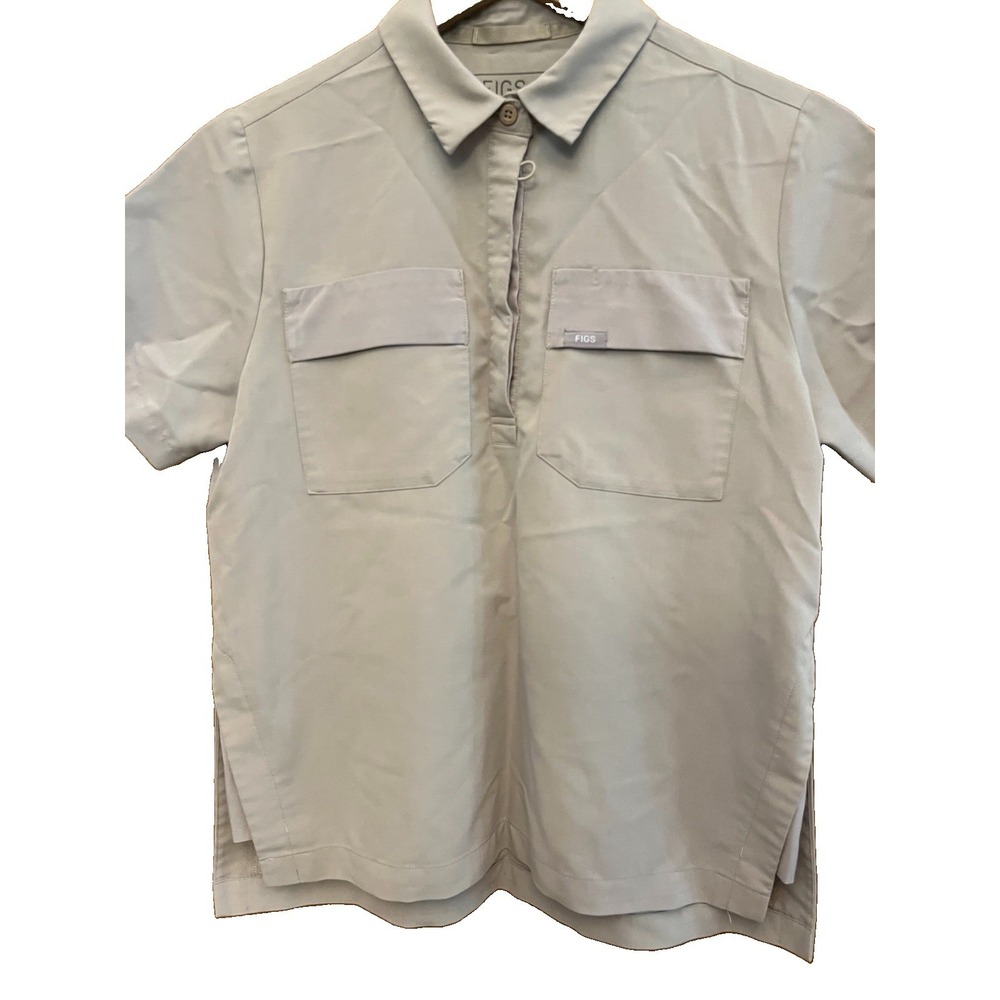 FIGS Women's Technical Collection 1/4 Button Up Scrub Top Beige Sz XS - Picture 3 of 12